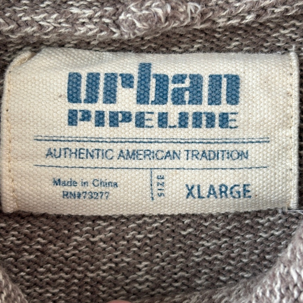Urban Pipeline Mens XL Geometric Pattern Knit Hoodie Sweater Taupe Black - Picture 4 of 7